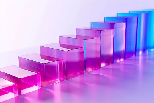 Business Growth Concept with Glass Chart Bar Graph in Purple and Blue Gradient for Infographics and Data Visualization