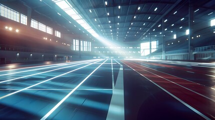 athletics stadium with track at panorama night view. 