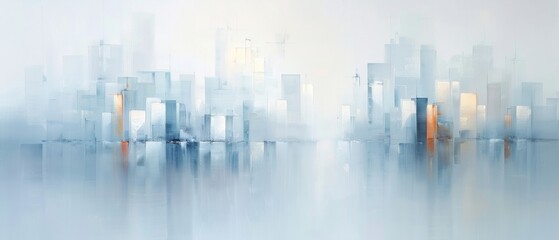 Abstract cityscape artwork with soft colors and blurred urban skyline, perfect for modern and contemporary designs.