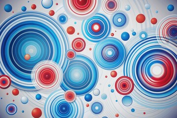 Vibrant abstract design featuring swirling blue and red circles on a clean white background, creating a dynamic and mesmerizing visual effect.