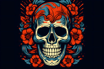 Fototapeta premium vintage style illustrated skull colorful, colorful skull vintage style illustrated, skull wallpaper