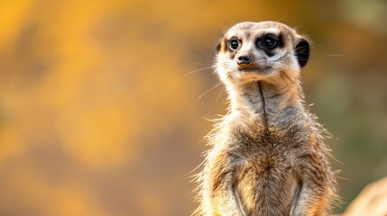 Fototapeta premium Selective focus on meerkat with space for text