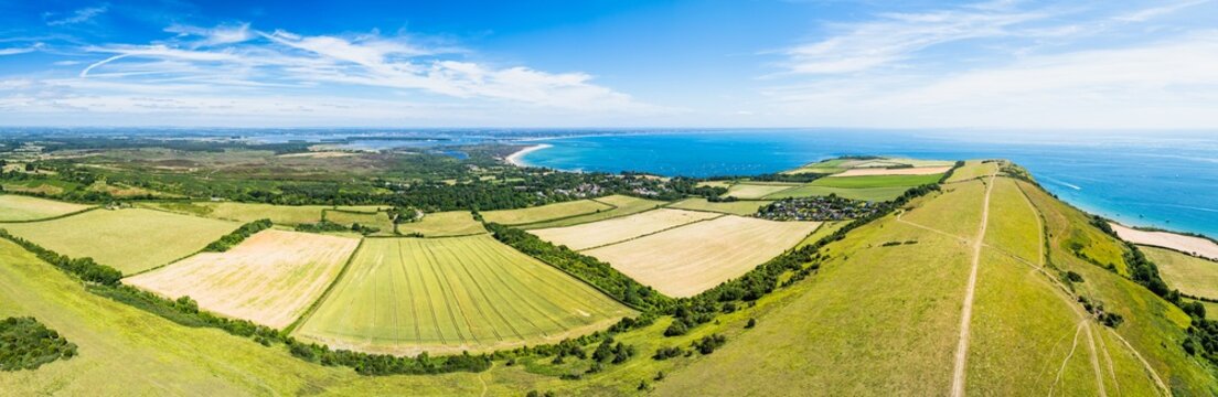 Ballard Cliff over Studland from a drone, Jurassic Coast, Dorset Coast, Poole, England