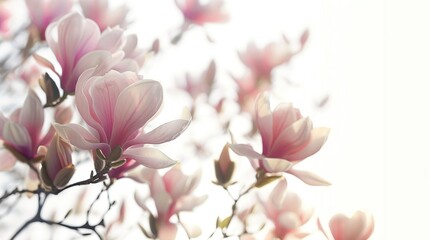 Obraz premium Asian magnolia blooms abundantly in European spring on white backdrop