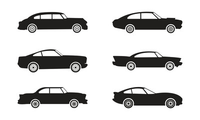 Vector Flat Design Car Silhouette Set