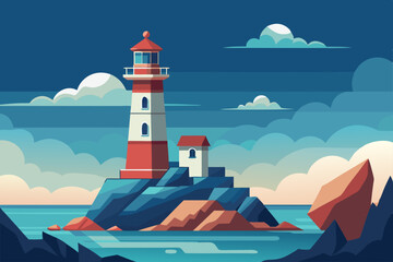 Lighthouse on rock stones stock illustration