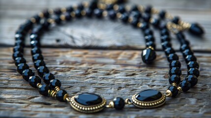 Long necklace with black crystal beads for jewelry design