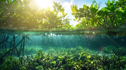 Fototapeta premium world mangrove day background concept. underwater view