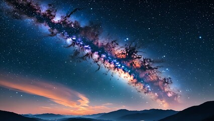 Fototapeta premium Milky Way galaxy over mountain range at night.