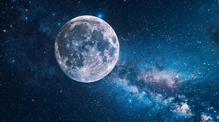 Fototapeta premium Photo full moon in night sky beautiful galaxies background