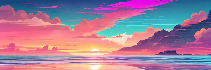 retrowave colorful abstract beach tropical vacation travel