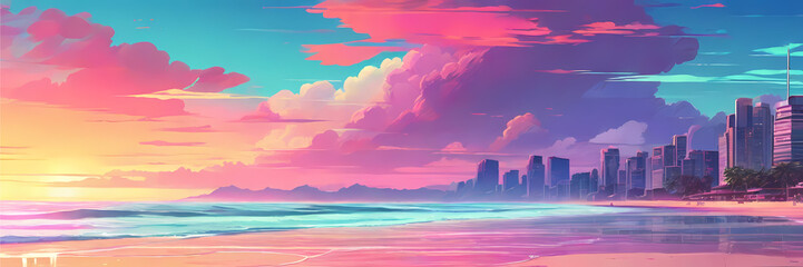retrowave colorful abstract beach tropical vacation travel
