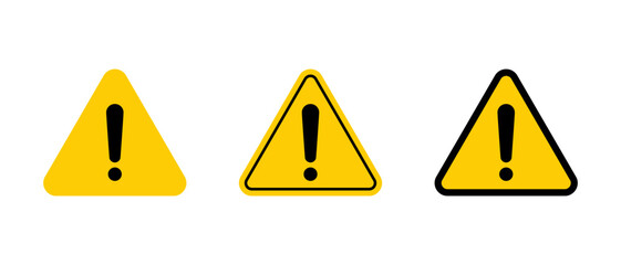 Warning, danger, caution icon set in flat style. Exclamation mark on triangle sign symbol