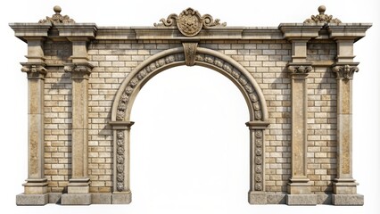 Obraz premium isolated cobblestone stone portal with ornate frames set against white background ideal for design creative elements and exquisite textures