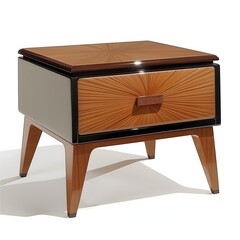 86. **An elegant wooden nightstand with a polished finish and clean lines, depicted on a white background.**