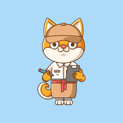 Cute shiba inu waiter animal kawaii chibi character mascot illustration outline style design