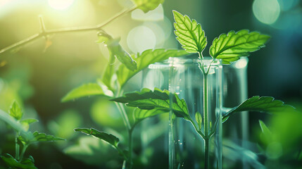 Research in a plant science laboratory, focusing on biological chemistry tests and experiments with organic leaves. Scientists are engaged in exploring chemical medicine, biotechnology