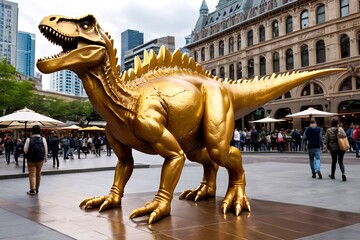 Golden Dinosaur Statue in City Square.