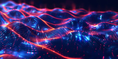 Obraz premium abstract dark blue wavy background with many orange dots