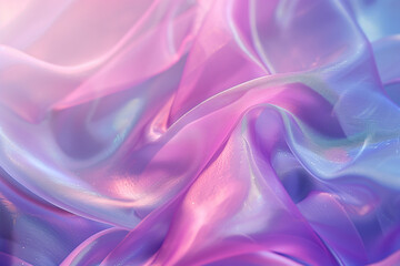 Fototapeta premium A flat lay of a purple and pink iridescent fabric, with a soft glow highlighting the texture and sheen. The background is a solid color to make it stand out more.