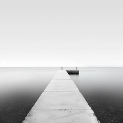 Obraz premium Long white bridge over black water, award winning minimal photography.