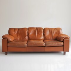 Fototapeta premium 67. **A modern leather sofa with sleek lines and plush cushions, standing out against a clean white background.**