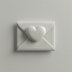3D icon of an envelope with a heart, white background, isometric view, no shadow under the object, rendered in Octane, in the style of Cinema 4D.