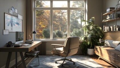 Obraz premium Home Office with Window View