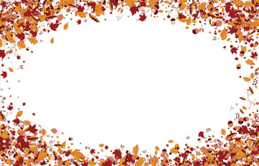 frame Background material designed with autumn leaves, branches, berries, fruits, mushroom. Vector illustration