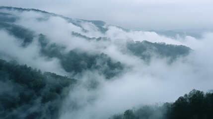 Obraz premium Smoky mountain landscape with layers of mist and fog