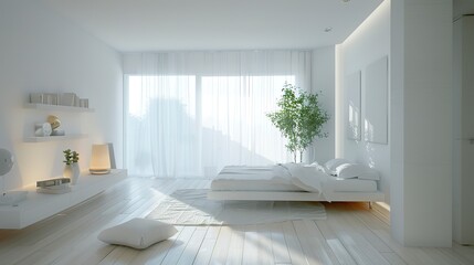 Extremely realistic luxury bedroom photos, super minimal, modern interior, bright atmosphere, realistic material, king-sized bed, cool sensation 
