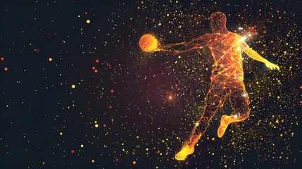 Naklejka premium silhouette Abstract silhouette of a wireframe handball player from particles on the background. Convenient organization of eps file. Vector illustartion. Thanks for watching . 