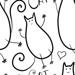 cat and hearts seamless abstract pattern background fabric fashion design print wrapping paper 