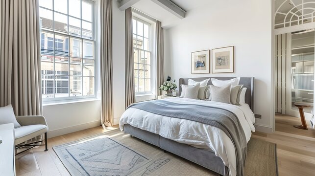 Generous double bedroom with large sash windows and high ceilings 