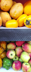 Assortment of fresh tropical fruits on wooden display