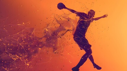 Naklejka premium silhouette Abstract silhouette of a wireframe handball player from particles on the background. Convenient organization of eps file. Vector illustartion. Thanks for watching . 