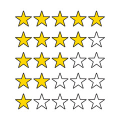 Product rating or customer review with gold stars set collection. Graphic symbol flat design interface illustration elements for app ui ux web banner button vector isolated on white background