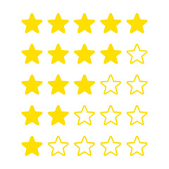 Product rating or customer review with gold stars set collection. Graphic symbol flat design interface illustration elements for app ui ux web banner button vector isolated on white background