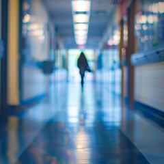 Blurred background of walkway in school building.