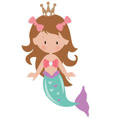 Cute mermaid sea princess vector cartoon illustration