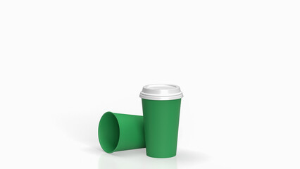 The Green coffee cup for hot drink concept 3d rendering.