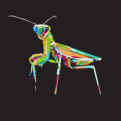praying mantis in wpap colorful pop art vector