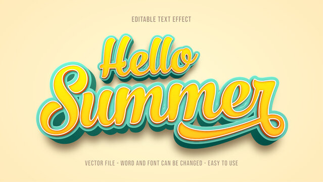 Hello summer text style, fully editable text effect