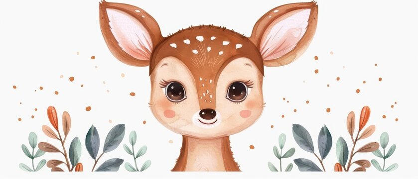 A cute deer with gentle eyes in a watercolor style, kawaii, isolate on white background