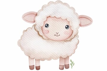 Naklejka premium A cute watercolor painting of a fluffy sheep, kawaii, isolate on white background