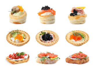 Set of different canapes isolated on white