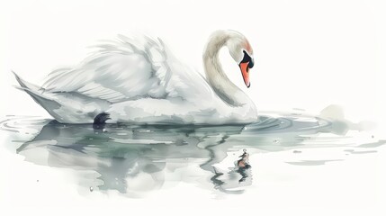 Naklejka premium A swan on a serene lake, nature element, hand-drawn illustration, soft colors, isolated on white background