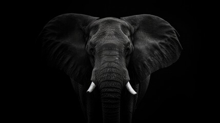 Elephant silhouette on black background facing camera full body Kong Jian Fu Zhi