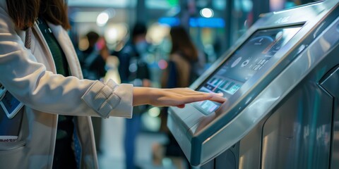 Woman Using a Touchscreen Kiosk