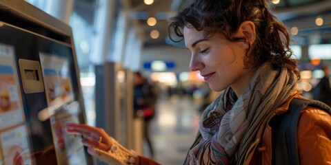 Woman Using a Touchscreen Kiosk